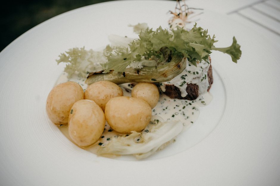 Beautifully presented plated dinner main course